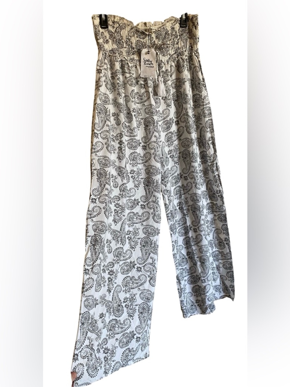 Women’s SALTY LEMON Wide Leg Flowy Beach Pants With Tassels Paisley Size S